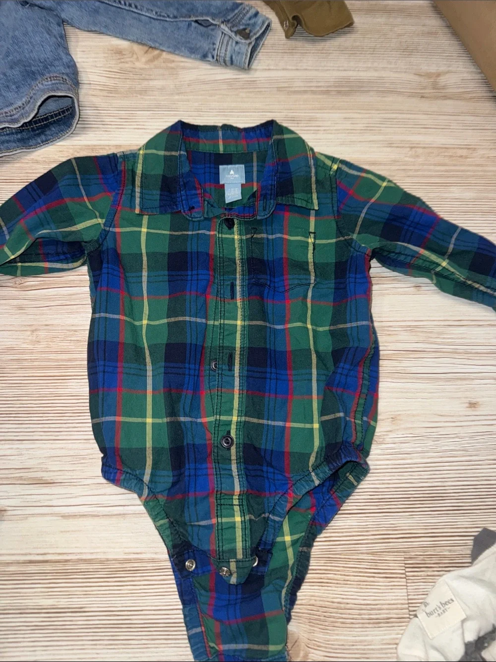 GAP Green and Blue Plaid One-Piece Bodysuit